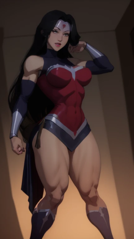 ((full body photo, standing, feet on the ground)) (Adriana Lima :1.1) Red lips, green eyes, ((full body photo, standing, feet on the ground)) Wonder Woman stands imposingly in a city from Themyscira. The scenery is lush. The camera details everything, a warrior woman, cover with stars, (work of art, maximum quality, best quality, official art, beautiful and aesthetic:1,2), (1 girl:1,4), extremely detailed, Losing money , Sensual, Full body, sensual pose,