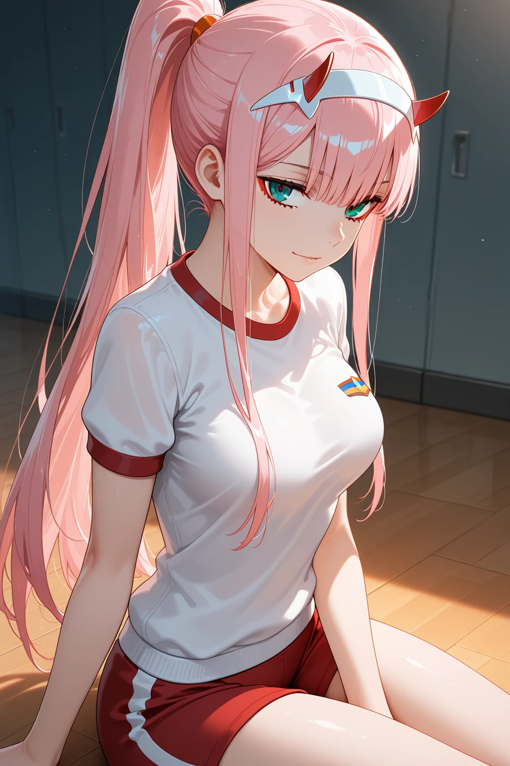 ((Zero Two Darling en el Franxx)), 8k, Obra maestra, Smile at the camera, La mejor calidad, fotorrealista, Ultra detallado, 1 girl, textura realista de la piel, senos grandes, Mira hacia el espectador, , Camiseta suelta de medio corte,, Underboobs, debajo de los senos, Micro mini falda, , movie lighting, Enfoque facial, Ojos finos, Cara detallada, Cara bien iluminada, Rayos de sol, Bailar en un ambiente ciberpunk, Low-angle shot, Vista desde abajo