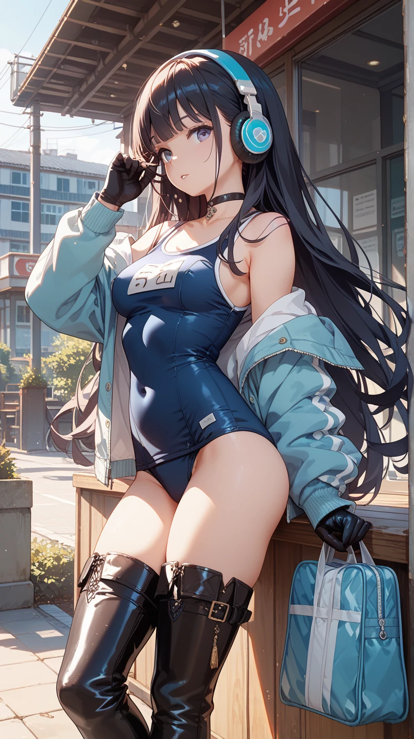 Small boats_Waterway Dark Skin Short Firmness KK-70 Blue One Piece Swimsuit Hire, Best Quality, Official art, NSFW, best anatomy,yuuka,default