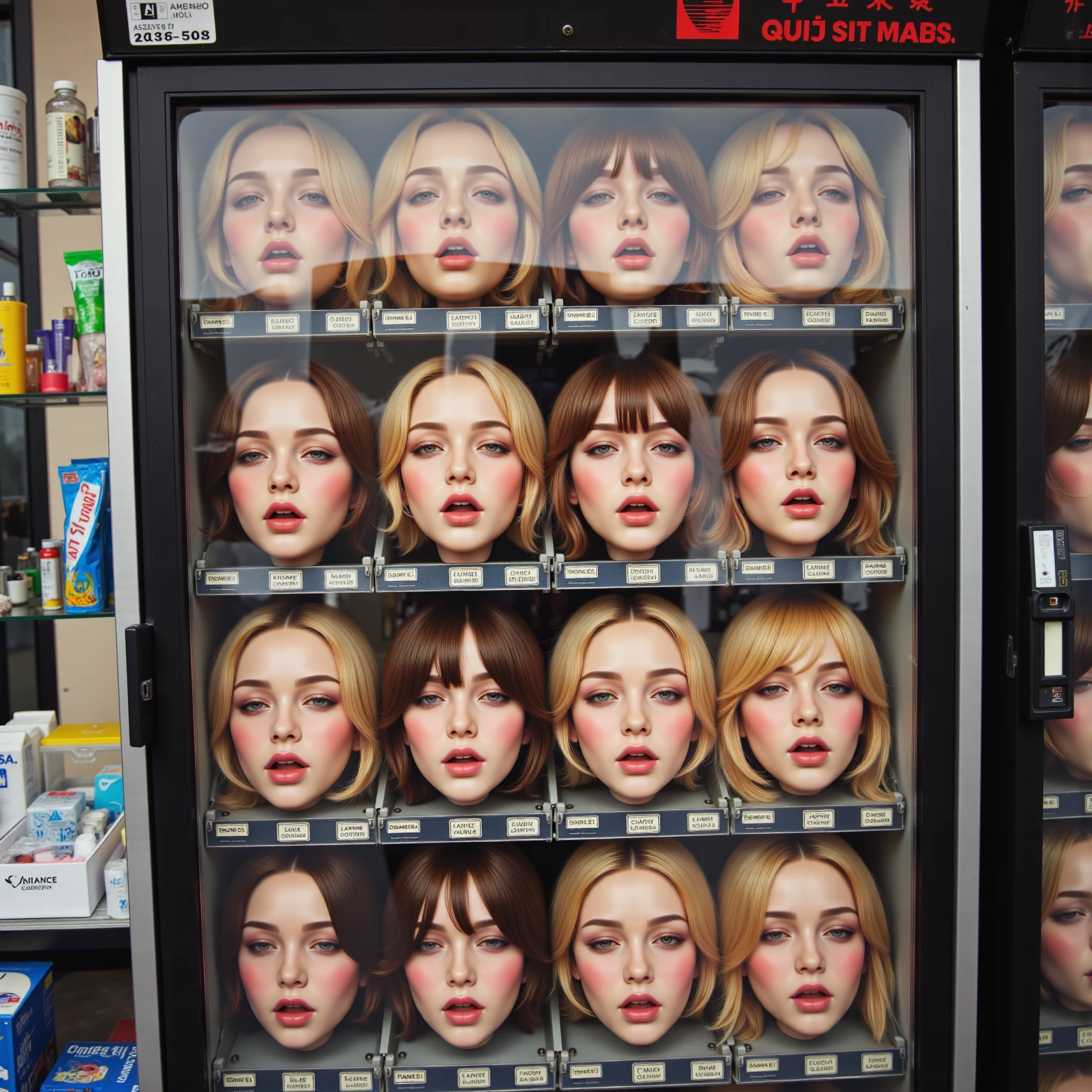 (photorealism:1.2) A pink magazine kiosk that sells magazines in an empty classic pink shopping mall, All the magazines have "Coquetas" and pictures of beautiful naked blonde and redhead girls with big breasts on the cover. 
View: Over the shoulder perspective photo, 
high resolution, masterpiece, best quality, intricate details, highly detailed, Hiperrealistic