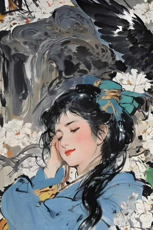 Sickly ancient style girl,Tears,Lie on the bed,Burn paper