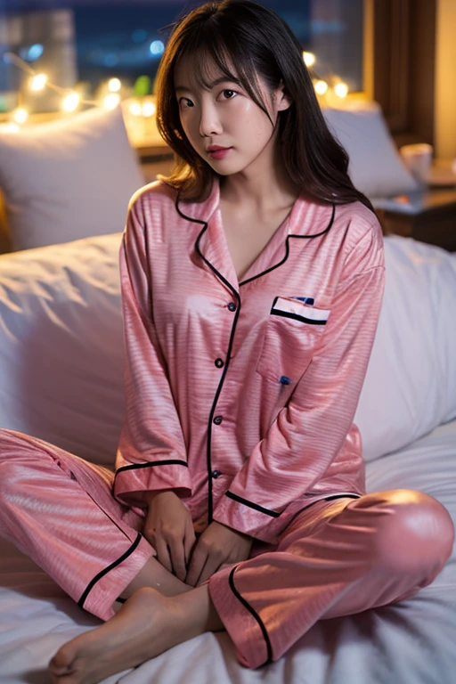 8K、cute、Adult Girls、pajamas、Very angry、rage、Glare、Cross your arms、Looking down、Shooting from the feet