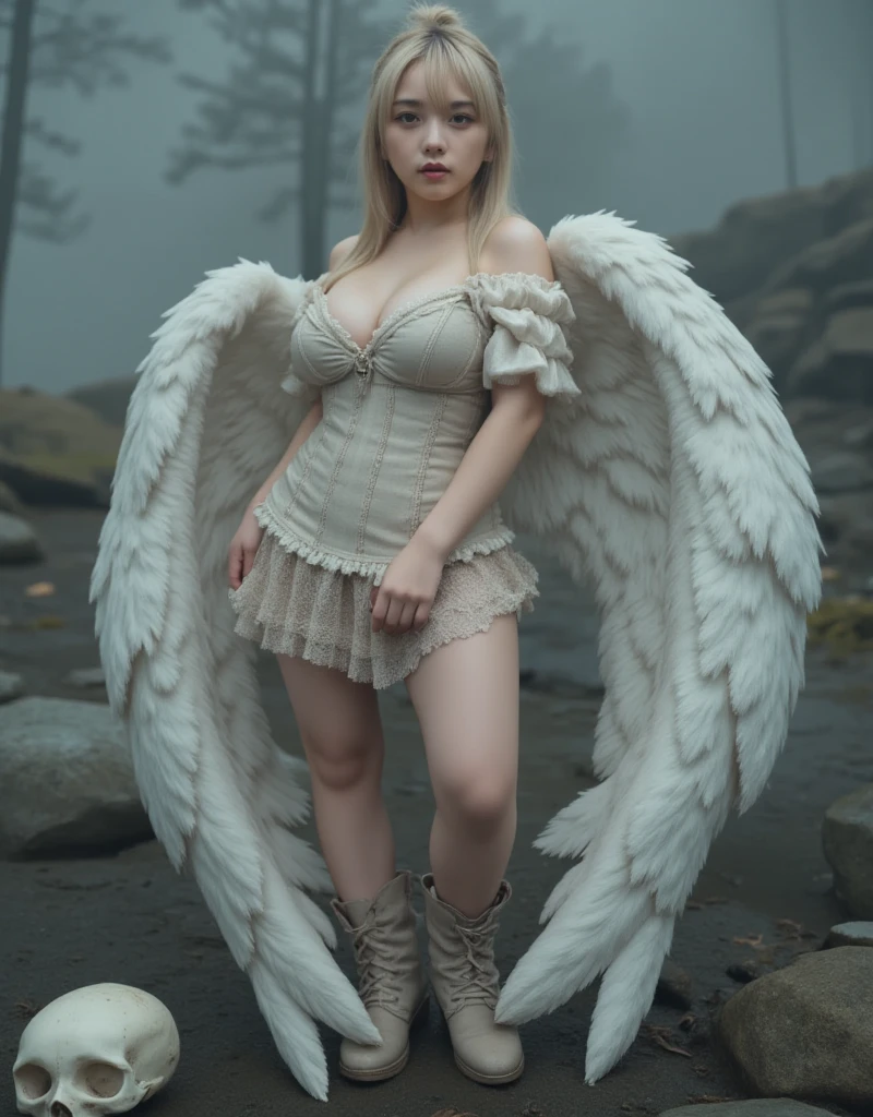 BEAUTIFUL BLONDE VALKYRIE, 20 YEARS OLD,((SHE HAS BIG ANGEL WINGS :1.4)),((FULL BODY VIEW:1.4)),((NAKED:1.4)),((BIG SAGGING BREASTS:1.4)),((NORDIC TATTOO IN HER LEG:1.4)),((SHE'S WEARING VALIKYRIA'S ARMOR:1.4)). She should have a natural, approachable BEAUTY , ((must be in a snowy NORDIC FOREST:1.4)).She has a natural beauty, ((naked)), without ((any clothes)), high resolution, style: editorial fashion. Camera settings : 70mm lens, ISO 100, 1/200 sec. –ar 16:9, thigh sex, greek clothes, backlighting, f/2.8, high detail, high detail,pov, multiple views, 16k, 8k, UHD, masterpiece, textured skin, super detail, high quality, 8k, 16k, best quality, high quality, super detail, textured skin, anatomically correct, masterpiece, retina, Uhd