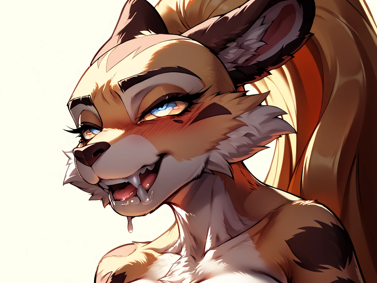 score_9, score_8_up, score_7_up, score_6_up, score_5_up, score_4_up, source_anime, source_furry, kemono style, Anthro, Vicky from fairly odd parents, she is an Anthro furry feline cat girl, orange tabby cat girl, cat snout, pink nose, pink eyes, red hair in a ponytail, naked, black thong, covering her breasts, embarrassed, angry, blushing, yelling