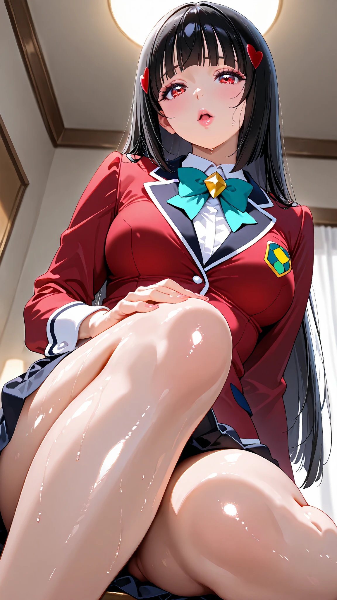 ((Highest quality)), masterpiece, ((detailed)),Daiwa Scarlet,Full body view,female,erection,((ejaculate:1.5)),(Futanari),Gold and Jade,tits,Brown Hair,horse ear,girl on top,ahegao,Drooling