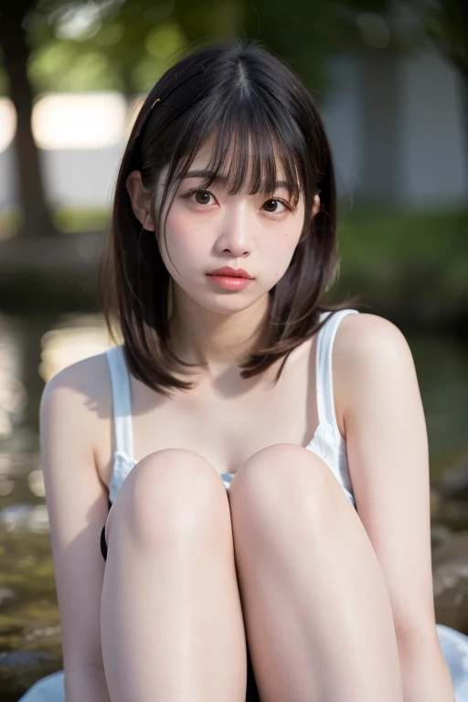 Photo quality,masterpiece,Realistic,(14 year old cute Japan girl:1.9),(Detailed young face:1.9),(Very embarrassed look:1.9),(Angle from below,Thin legs:1.9),(Angle from below:1.9),(Posing to seduce men in the park,Inner thigh visible:1.9),((Droopy eyes:1.9)),((Body type of a 14 year old girl,Small Tits:1.9)),(Cute school girl hairstyle:1.9),((Thin legs)),Very white skin,Show your forehead,Detailed body,Great hands,No makeup,(((nude)))、(((upright straddle)))