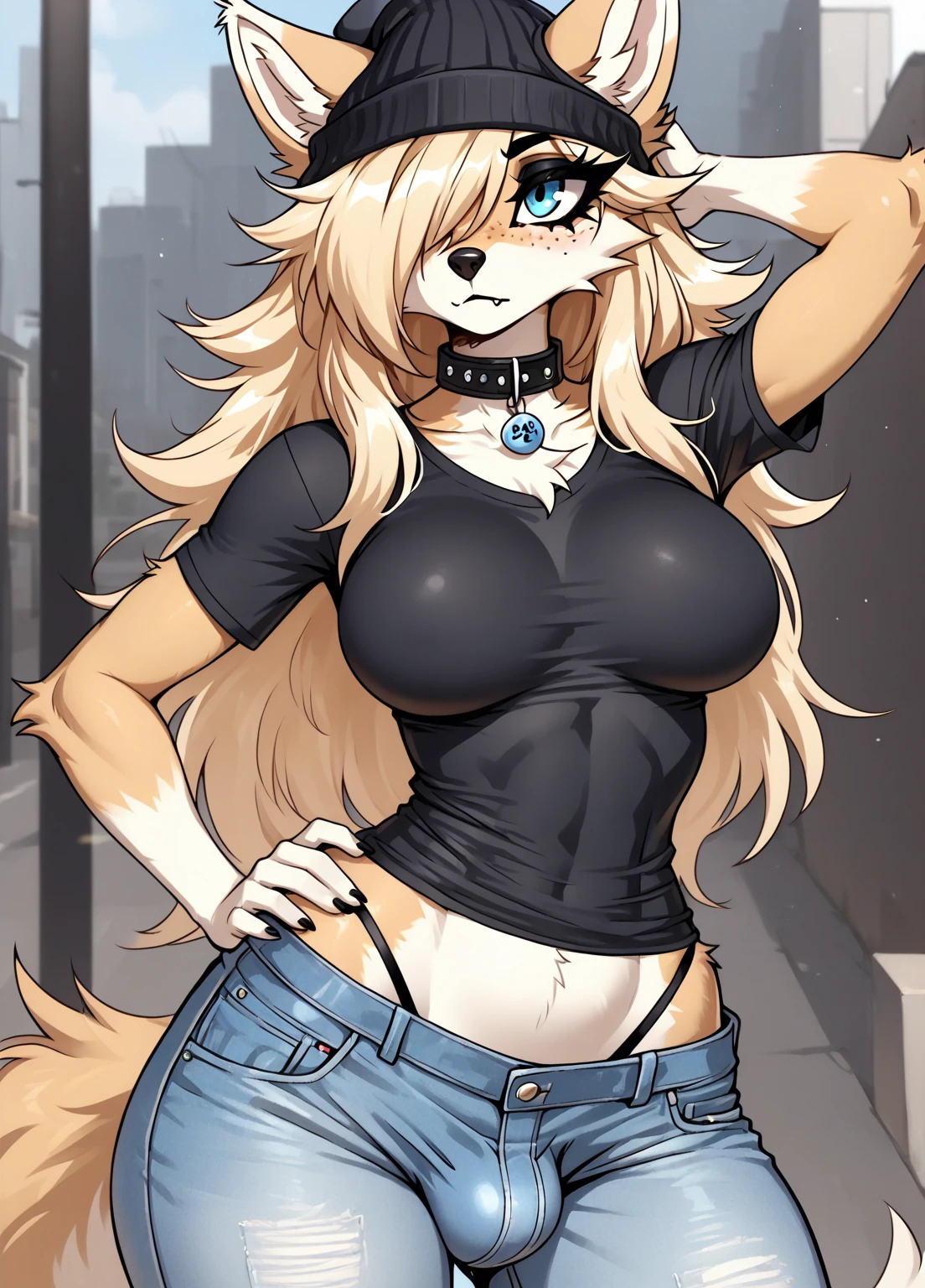 By zinfyu,by twistedscarlet60, uploaded on pixiv, by fluff-kevlar, (masterpiece), (best quality), (solo female:1.2), (extremely detailed:1.3),(detailed eye, brown eye), german Shepherd, wearing croptop and skirt