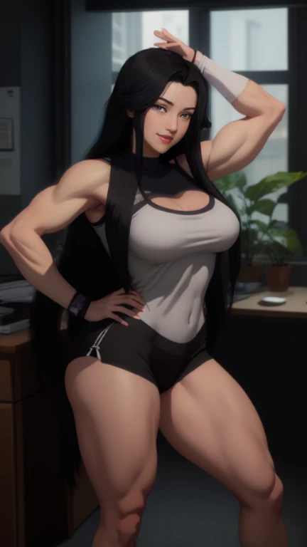 Woman, goth, looking at the viewer, big thighs, big ass, black cycling shorts