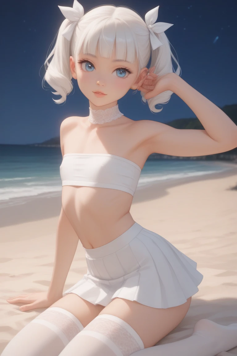 anime girl in a bikini on a pier by the ocean, realistic bikini, clothing: bikini, 3d anime girl, render of a cute 3d anime girl, Smooth anime CG art, Pause, , フルPause, Live2D Virtual Youtuber Model, in the sea, Wearing a swimsuit, 淫らなPause, ビーチでPauseをとる