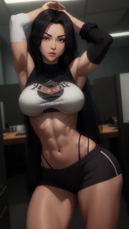 PERFECT MASTERPIECE, EXTREMELY DETAILED CG UNITY 8K UHD QUALITY RESOLUTION WALLPAPER, PHOTOREALISTIC, RAW PHOTO, PERFECT PHOTOGENIC CLARITY, OFFICIAL ART, AWARD-WINNING PORTRAIT, ULTRA HYPER-REALISTIC, ULTRA HYPER-DETAILED, SHINY REALISTIC SKIN, RAY TRACING, GLOWING AMBIENT LIGHT, The most beautiful and sexy girl , very long black hair in a ponytail, vibrant moonlight eyes, long detailed eyelashes, blushing, full pouting pink lips, curvy body type, full hips, super huge enormously gigantic tits, cleavage showing, gigantic tits bursting out of her bra, wearing athletic sports bra and leggings, spreading her legs open arching her back in a sexy seductive slutty pose, looking at the viewer, close up pov camera view from below, sexy seductive slutty facial expression, fitness gym background