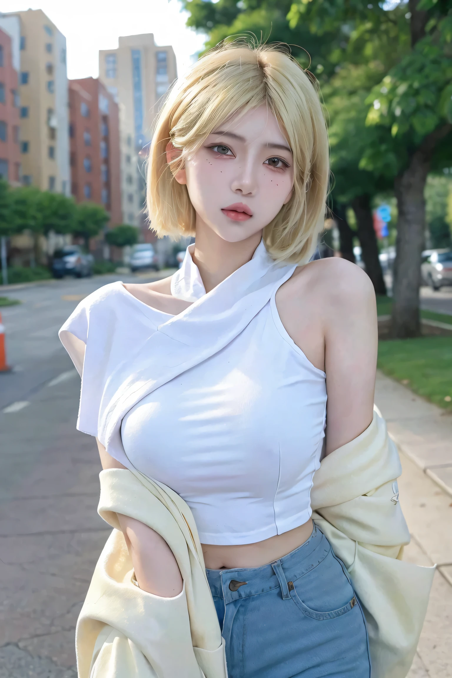 Beautiful woman,Have a perfect body:1.4,Layered Hairstyle,Prominent cleavage,Bikini:1.5,Super short pleated skirt,whole body,Highly detailed face and skin texture,Double eyelids,Skin Whitening,Long white hair