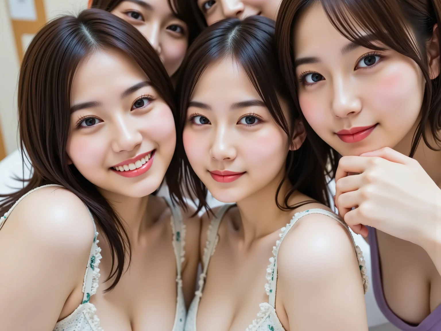 1Japanese girl,small face,large dropping eyes,
BREAK
(fun photo published in the company newsletter:1.3),
(pretty very young part-time job girl:1.3),(naked:1.5), (skinny), (flat chest(flat:1.5)), ((pussy)), ((pubic hair:1.3)), 
(in office, luxury office furniture, monitor, office chair, (crowd of naked women at work:1.25):1.2), 
BREAK
(fun feeling, happy feeling:1.2),
dynamic pose,dynamic angle,
(happily working in the office:1.2),
(lively smile:1.3),
BREAK
(sharp pan-focus:1.5), (absurdres:1.3),(ultra detailed photograph:1.5),(detailed face and skin:1.3),(ultra high res:1.5),(photorealistic:1.5),hyperrealistic photography,best quality,symmetric clear eyes,well-groomed face,(ray tracing:1.3),(natural smooth moist facial skin texture:1.1)