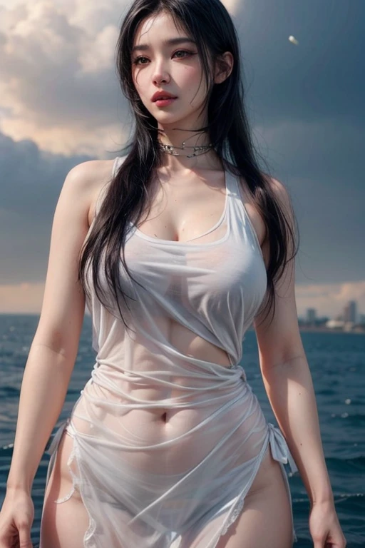 1 girl,((white shirt)),{Best bare knee quality,The content is very detailed,{{tmasterpiece}},ultra - detailed,Lighting light}}},beach,depth of fields,Wind lift,Very long hair,Eye beauty machine arm}}},{Magic circle surrounded by lightning},light blue eyes,beautidful eyes,gorgeous one,cow boy shooting,{looking at viewert},{Strong light irradiates the body},{{Iridescent hair}},{{{aquarelle_(medium)}}},Glowing round pupils,sitted,,{pleated_a skirt},{{{{Lightning hair accessories_glowing}}}},Blue hair,burning sky,lightning effects,{{Detailed power surround sound}},{electrical},{Pull yourself together},Lightning cloud,, Best quality,tmasterpiece,actual,tmasterpiece,The content is very detailed,Extremely detailed description,Extremely detailed CG Unity 32K wallpaper,8K,