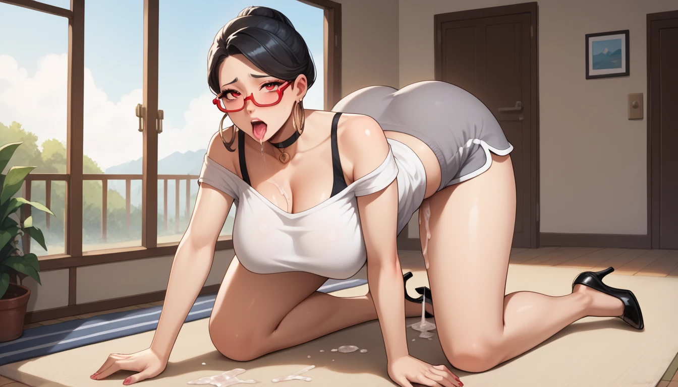 (((mature milf)))、short hair、big breastarried woman、sunburn後、sunburn、sports bra、Breasts away from cleavage、black hair、nsfw、Sex、sex、masturbation、Pussy、pubic hair、これからSexする、Pussyが見える、Underwear about to come off、Pussyを開く、big ass、shake your hips、(((squat)))、look up at the audience