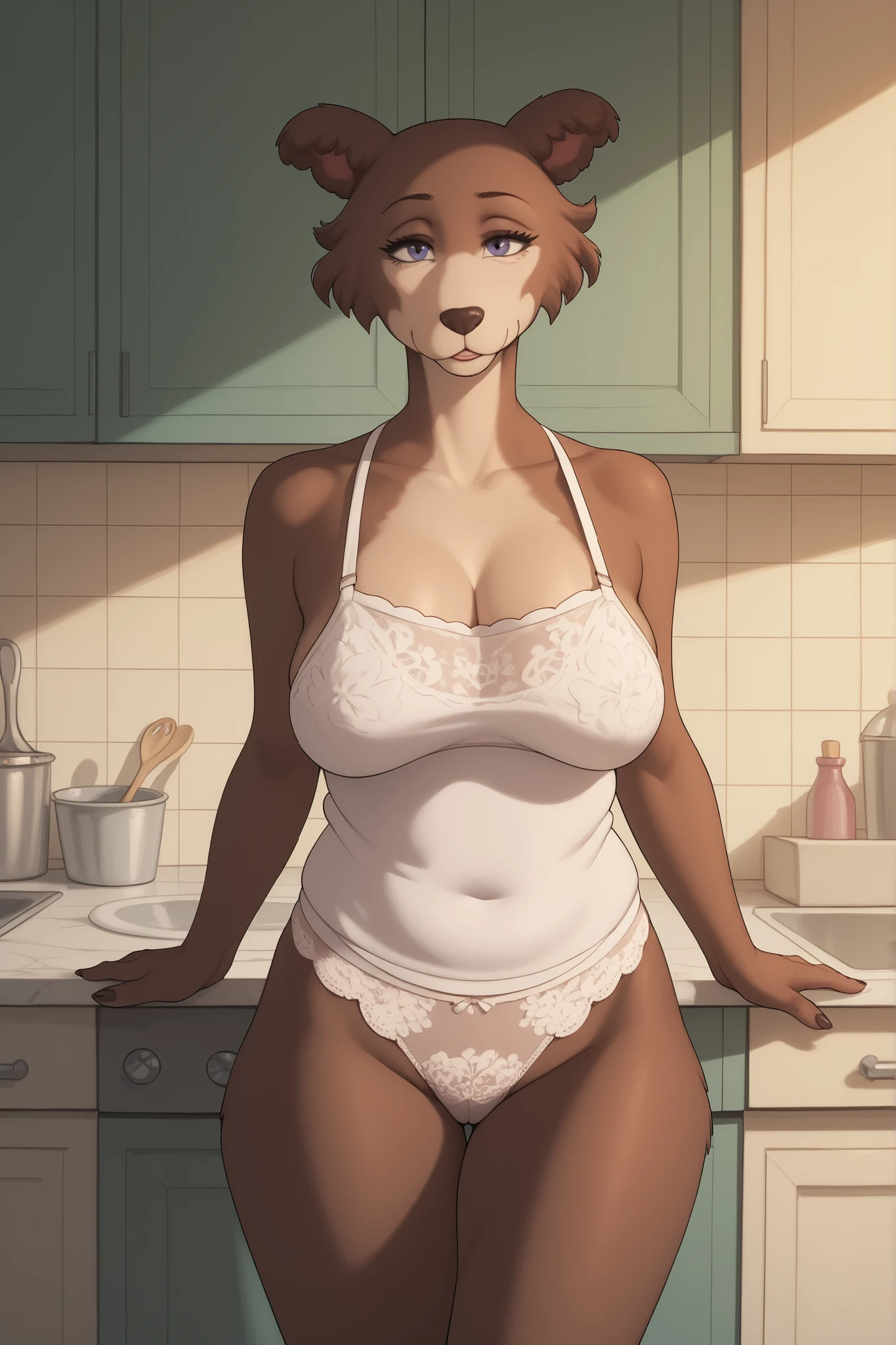 wet vagina, (((squatting))), (best quality), 8k, masterpiece, from above, (see-though bra), thigh-highs, stiletto heels,
BREAK,
Rabbit girl, copper hair, perfect face, laughing, (curly bob hair), (tan:1.5), (tan-lines:1.3), (red lipstick), black eyeliner, long lashes, (golden eyeshadow),
BREAK,
furry ears, collarbone, ((flat-chested)),
BREAK, Sunlit kitchen with white cabinets, marble countertops, potted herbs, creating a bright and inviting culinary background,