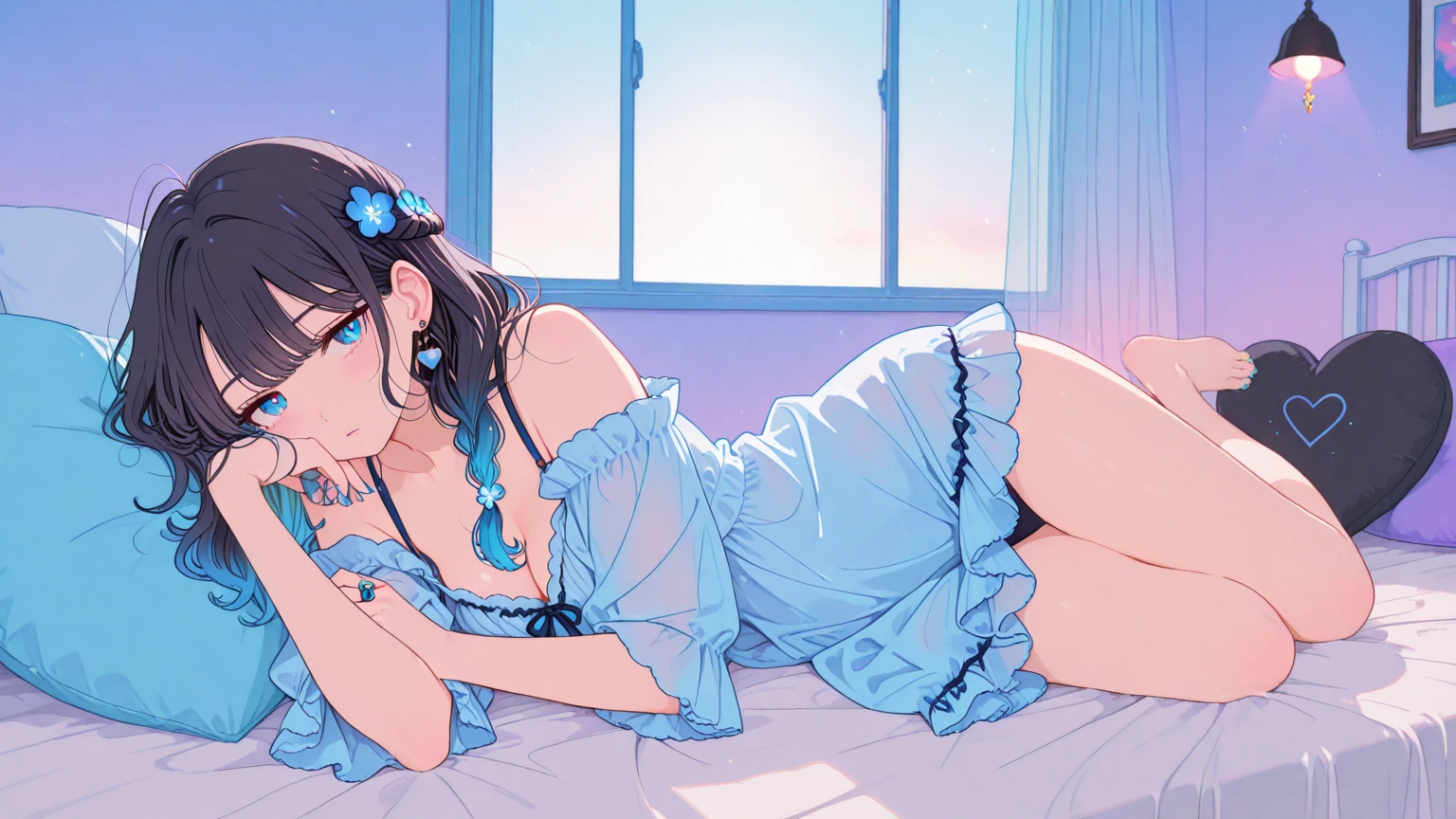 Absurd, Super detailedな,(In 8K:1.3),Masseter muscle area,(masterpiece:1.2)、(Highest quality)、4K、Super detailed、(Movement Structure:1.4)、(Shining Lights、Atmosphere lighting), High resolution, Best Quality、(One girl:1.4),Super detailedな,Bright colors、Treebreak Production Art、(Warm color light source:1.2),High-level image quality、Fine image quality、Intricate details,Volumetric Lighting,Realism BREAK、Profile、 Idol face、15 years old、Very beautiful face and eyes, Beautiful images、natural make up、 big eyes, (Big Tits:1.2)、(curvy body:1.1)、(glossy skin :1.5)、(Baby Face:1.5)、 (Hotel Bed:1.4) 、(Light blue hair,blunt bangs,medium hair,ponytail、wavy hair:1.3)、 (White、detailed clothes features、lingerie:1.4)、(stockings)、 (shy, embarrassed:1.2)、(looking back:1.3),(stick out butt :1.2)、(from behind:1.2)、full-body shot、(nice butt:1.2)