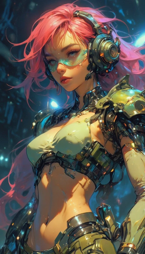 seductive bio-punk goddess, attractive bio-punk babe, enticing alien horror babe, glowing