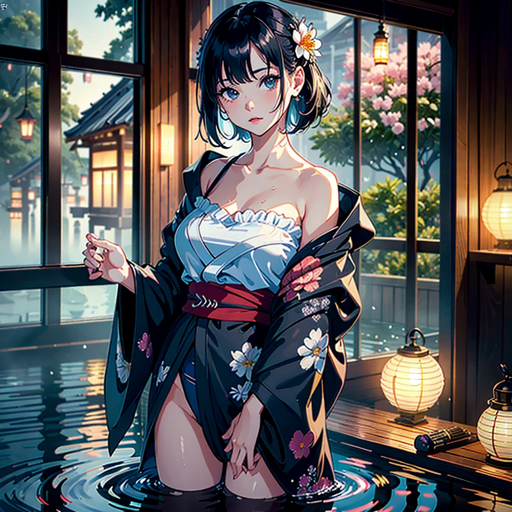 ((panty shot)),((lifting skirt)),((flower printed panties focus)),Vulgar,low angle,from below, cleavage,(( looking at the viewer)),
full body,low angle,from below,♥(japanese flower printed yukata),(bathing in the spa), ((1girl,cute,young,Semi long beautiful black hair,blunt bangs,beautiful green eyes)),(solo),((masterpiece, highest resolution,best quality)), ((realistic:1.5,Beautiful girl RAW photo)), (bathing in the spa), (looking at the viewer), innocent smile,cinematic lighting,beautiful outside open spa, rocks,natural beauty,full moon,night sky