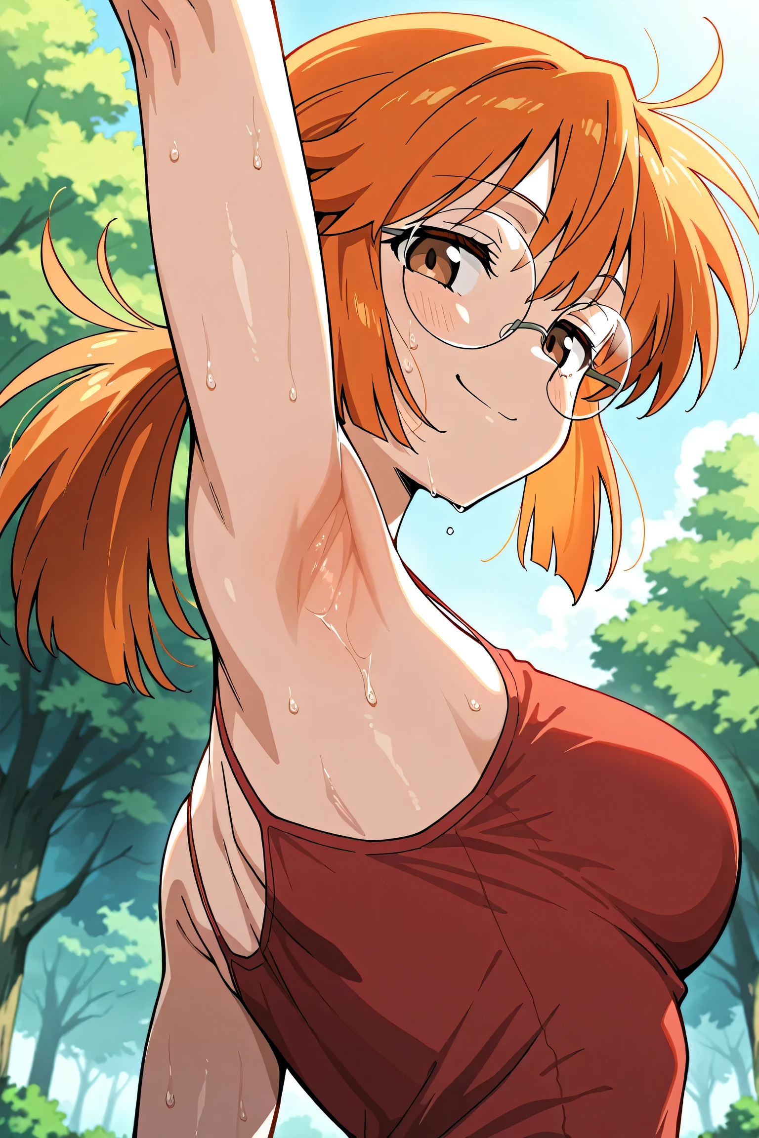 masterpiece, best quality, outdoors, field, forest, grass,
fiodef, giftgirl, 1girl, solo, looking at viewer, upper body, breasts, ribbon, naked ribbon, bangs, navel, red ribbon, bow, large breasts, collarbone, arms behind back, short ponytail, orange hair, orange eyes,
<lora:Concept_Gift:1>, <lora:Fiolina:1>