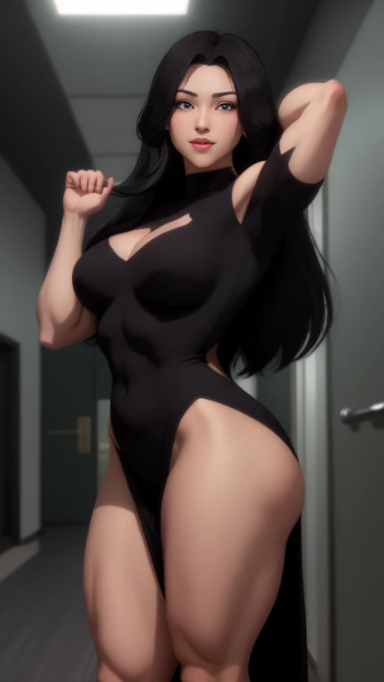 Girl with black and white leotard busty small breasts pruple hair green eyes and cat tail