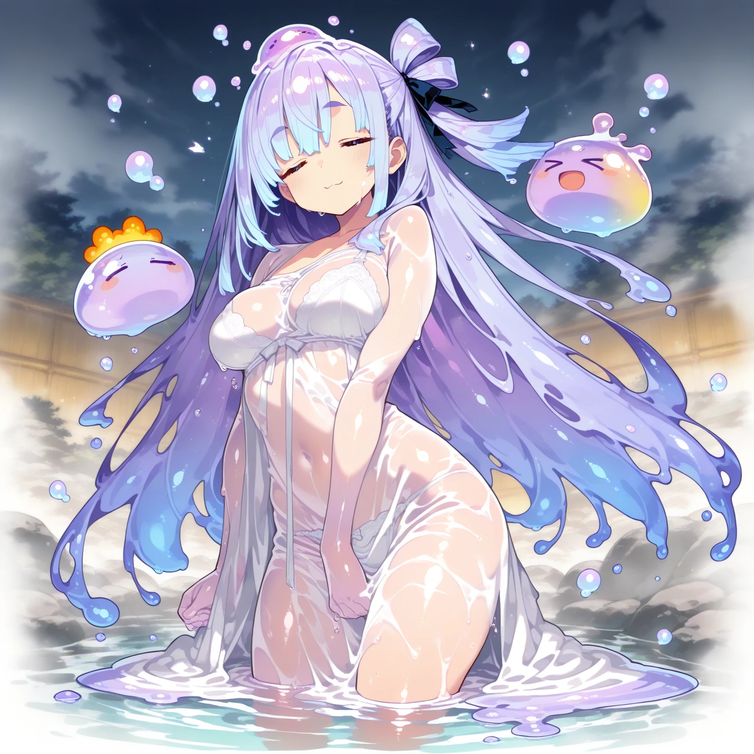 HIMEJIMAKINOKO, LIGHT PURPLE HAIR, TWINTAILS, HAIR BOBBLES, polka dot, VERY LONG HAIR, YELLOW EYES, .(Nude, naked, 1girl, solo, ,large breasts , solo) nipple ,, (wearing nothing:1.5), empty eyes, Luxury liner deck, ,blue sky, take a short walk, sea, space, Heavy snowfall area, frozen, , (Sweating profusely, Love juice, Wet Woman, female ejaculation),, crying,, Peeing, lactation, projectile lactation