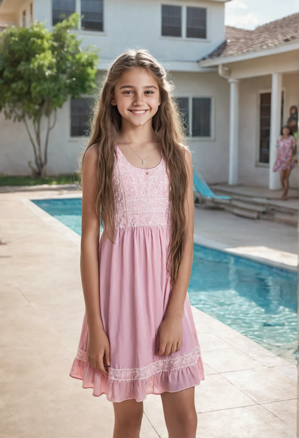 (a beautiful 5-year-old girl, detailed eyes, big lips, flowing hair), realistic, vibrant colors, soft lighting, playful expression, innocent expression,cute dress, colorful background, happy atmosphere, charming smile, natural sunlight. SEXY UNDER WEAR OPEN LEGS