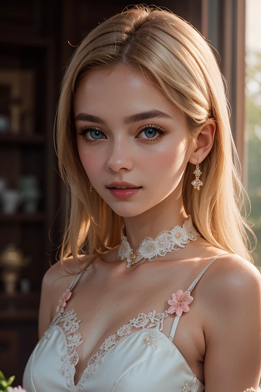 high detail, beautiful detailed face, hazel eyes, (attractive woman:1.3), (blushing:1.1), guarda-roupa de estudante, Without deforming the fingers and hand, 22 anos, 21 anos, 18 anos, cara sexy, Yelena Belova, 23 anos, HD, en un jardin lleno de rosas, en un jardin lleno de flores blancas, en un jardin lleno de flores rosas, 4k, realista, small breasts