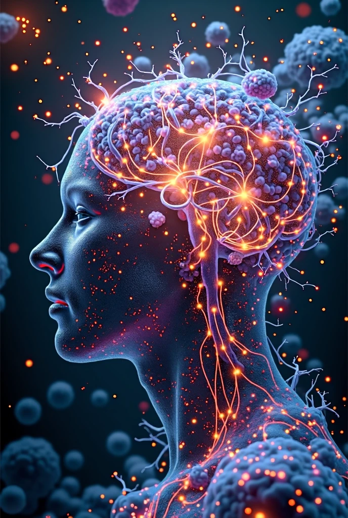 Create an image of neurons inside the brain.