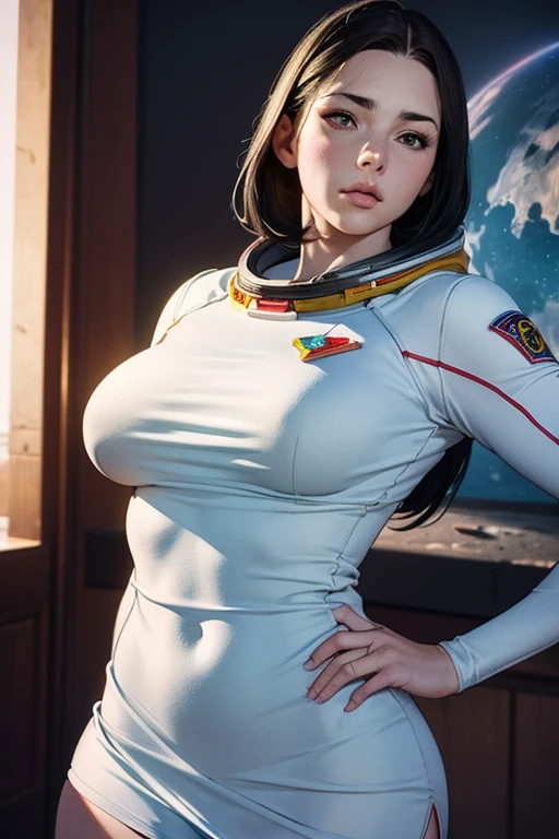 Highest quality, Ultra-high resolution, (Realism: 1.4), Depth of written boundary, ((Very beautifully detailed face)),Beautiful Face, (Purelos Face_v1: 0.8), Half Body, | | One girl, Medium Chest, (Gray Hair: 1.3), An innocent smile, Natural Makeup, | | | model pose, | | (Spacesuit: 1.3), (Blue Armor: 1.3), Exquisite design, | | ((White simple background)), performer_(NULL), moonlight, night, | |((Natural big breasts:1.6))