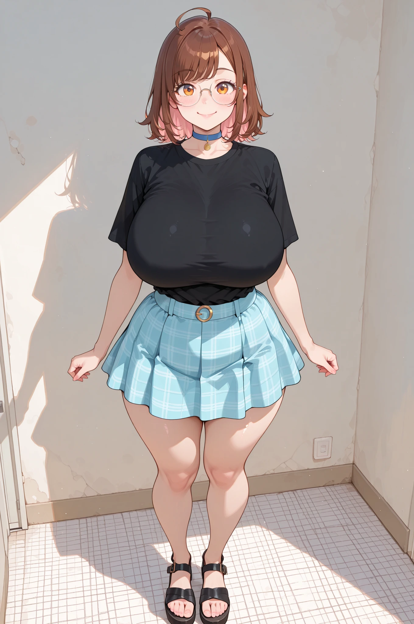 masterpiece, highest quality, Official Art, 8k wallpaper, Very detailed, figure,  1 girl cute,  Wide Hips, Narrow waist, Thigh Gap, Large Breasts, Yoga pants, Tight shirt, Backpack, Are standing, from the front, whole body, smile, outskirts