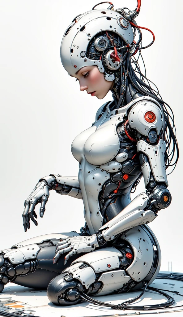 cybernetic robot girl, nsfw, nude . android, AI, machine, metal, wires, tech, futuristic, highly detailed