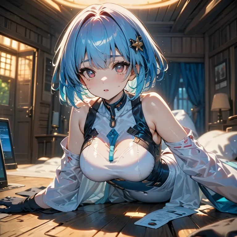 (antecedentes extremamente detalhados) (melhor qualidade), (mais alta qualidade), (obra-prima) , (ultra-detalhado) , Eula Lawrence, peitos enormes, bundas grandes, coxas grandes, Your MILF skin is oily, olhar sedutor, sorriso sedutor, blush, deitada numa cama , uma cama, blue skies, cabelo longo, olhos castanhos olhando para o espectador,4k , 8k ,