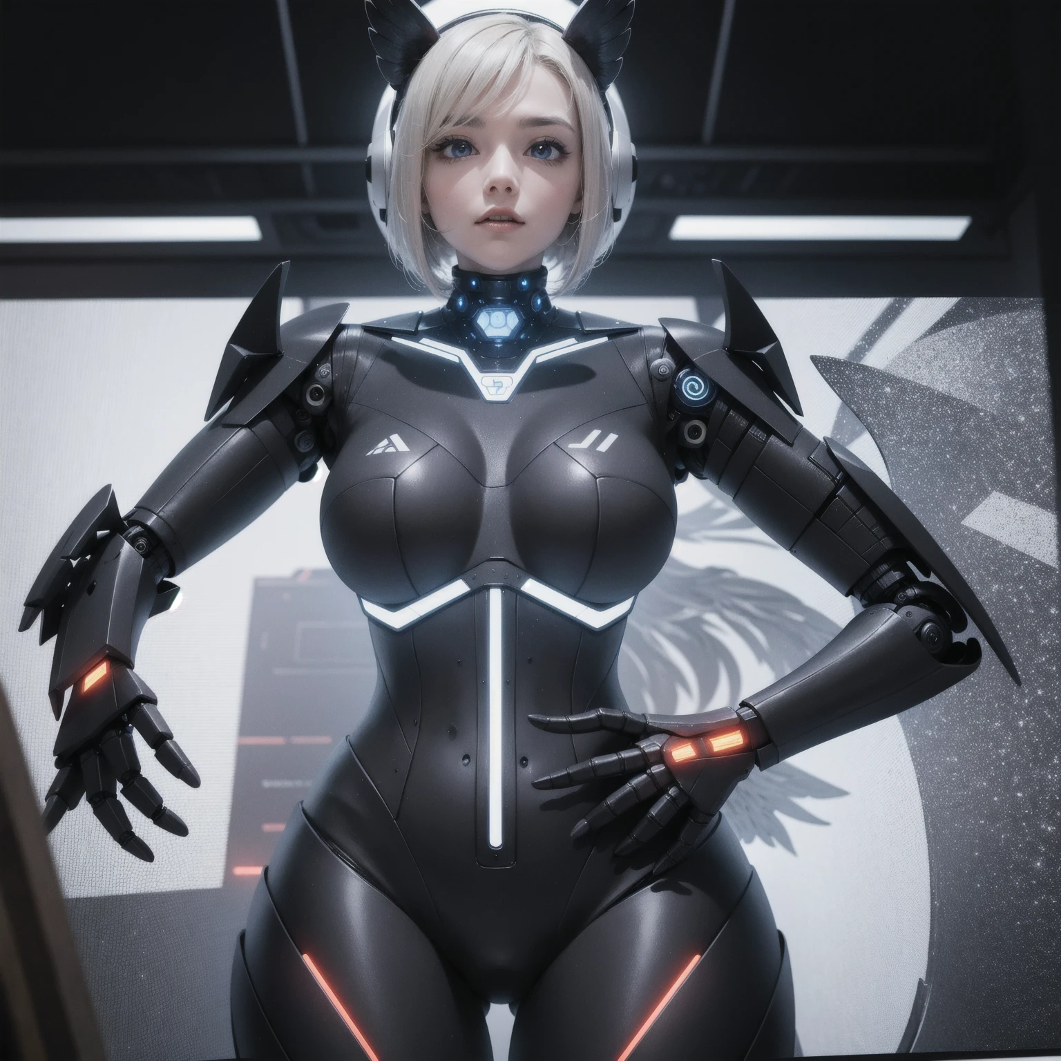 Full body character Beautiful full-body girl short hair in white color strong body, robust breasts - with robotic-auto armor --s2