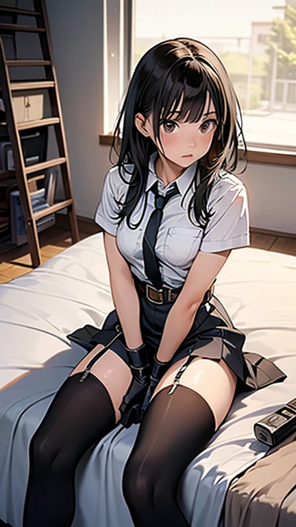 Brown Hair、Gazing at the audience Black suspenders bulging big breasts wall: Black mini skirt garter vision Small face Beautiful woman Show me your hands Leg holster lying on bed vision Black boots panty shot Taunt ~ side ~ side汗 I arm In~ side the car Clasp your hands behind your back internal