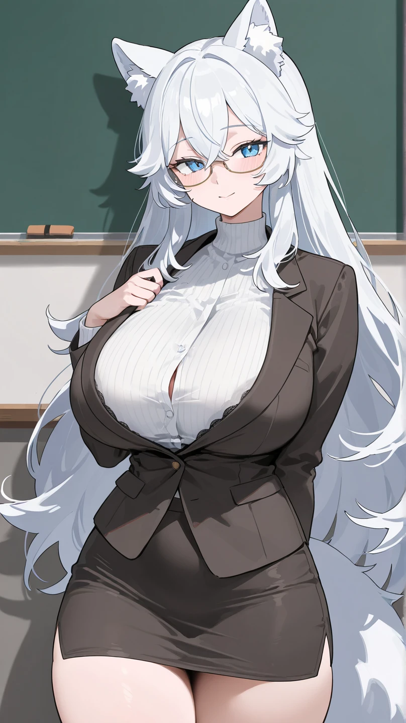 A high school principal who had Big breasts while sitting in her school administration office
