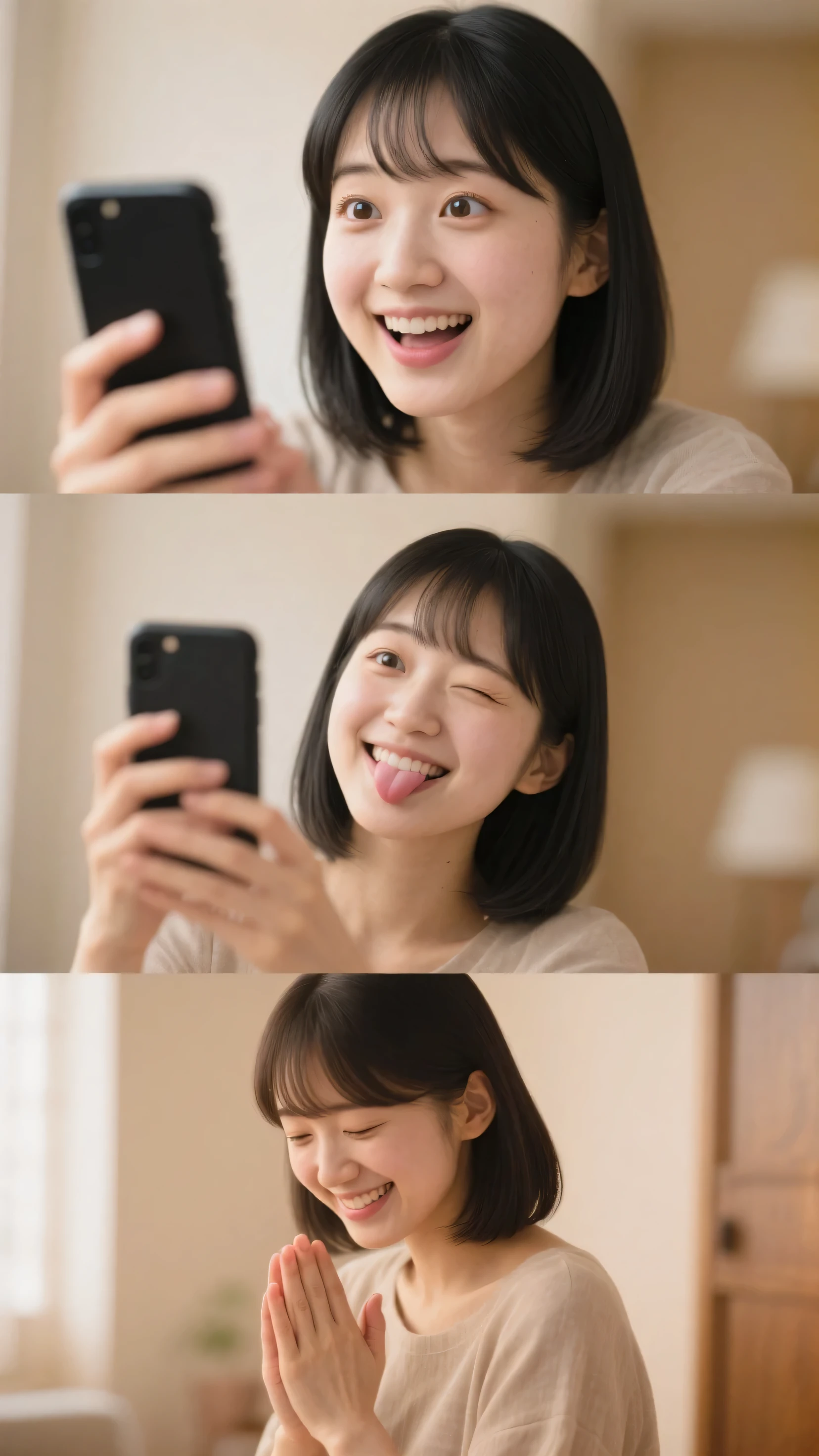 Highest quality,Japanese Idols, short hair、bangs、Award-winning photo, Very detailed, Edge Orgasm, Face Focus, (Woman with open mouth and closed eyes ), Age 25、Black Hair、 News anchor、Glowing Skin,From below、Realistic nostrils、Browsing Caution,Shortcuts、Big Breasts、Vibrator prank in public, 公共の場でのBig Breasts女性, She leaned back., (She closed her eyes), she yawns, Hand holding a pink remote control outside the frame, She wants you to stop using vibrators