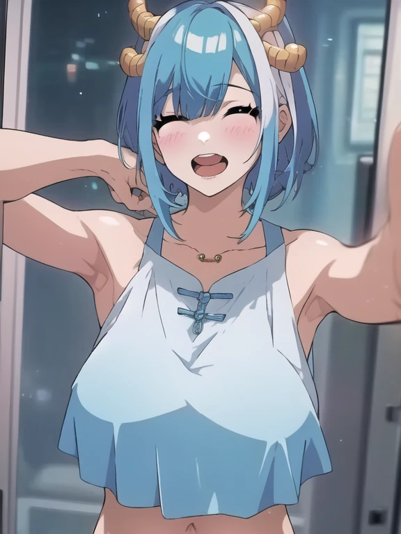 One Naked Girl、Walking on the main street、Only one person is naked、Light blue hair、blue eyes、Large breasts、Nipples、Expressionless and dead-eyed、Are crying、Wearing a sailor uniform、Wearing green panties、Low rise panties、Daytime view、She is hiding her chest with both hands、Condensed milk is poured over the body、Condensed milk on your hair、condensed milk on the face