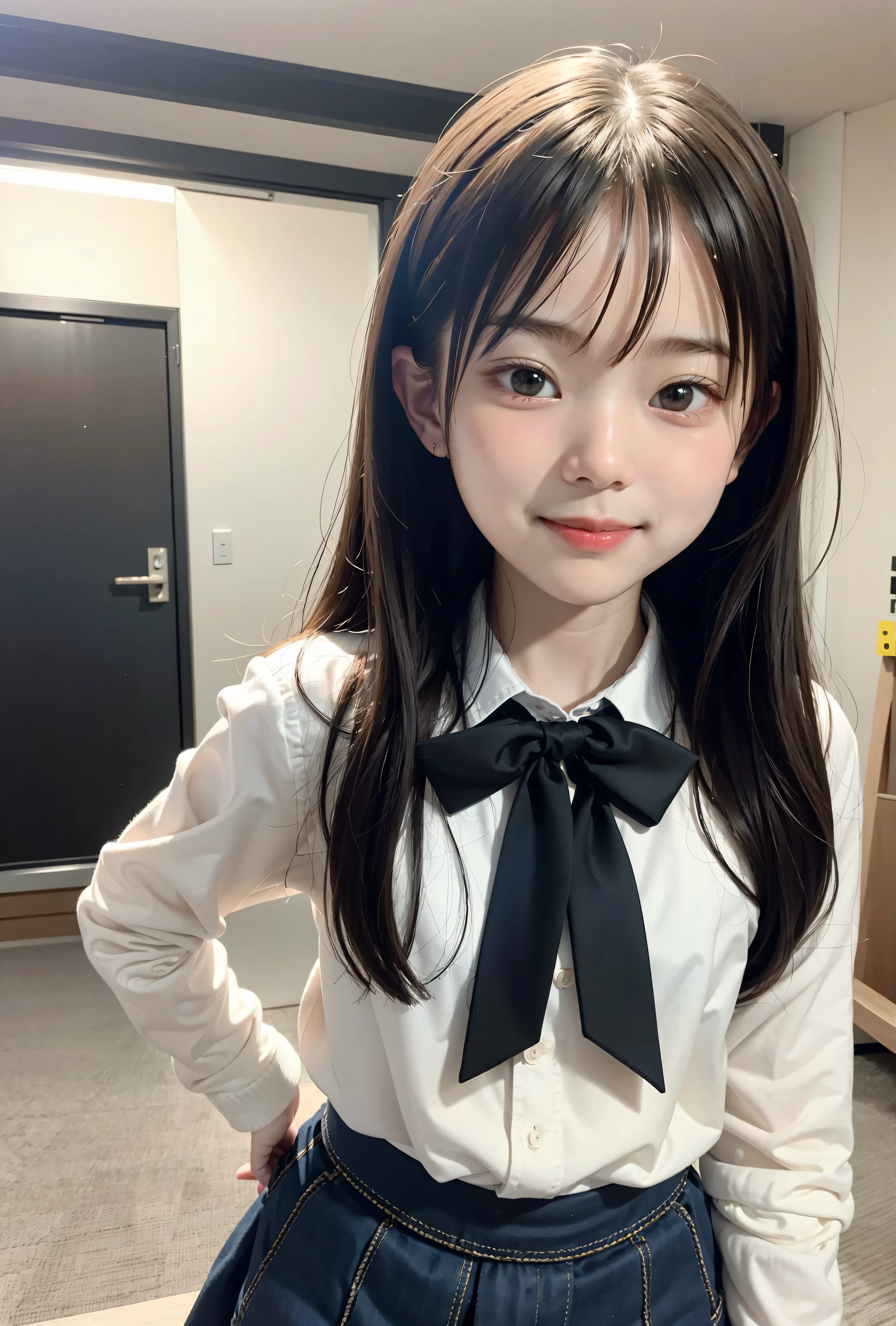 S,Line up quietly before entering the claSSroom, elementary School StudentS, 女の子,かわいい, MaSterpiece, DetailS,Smile