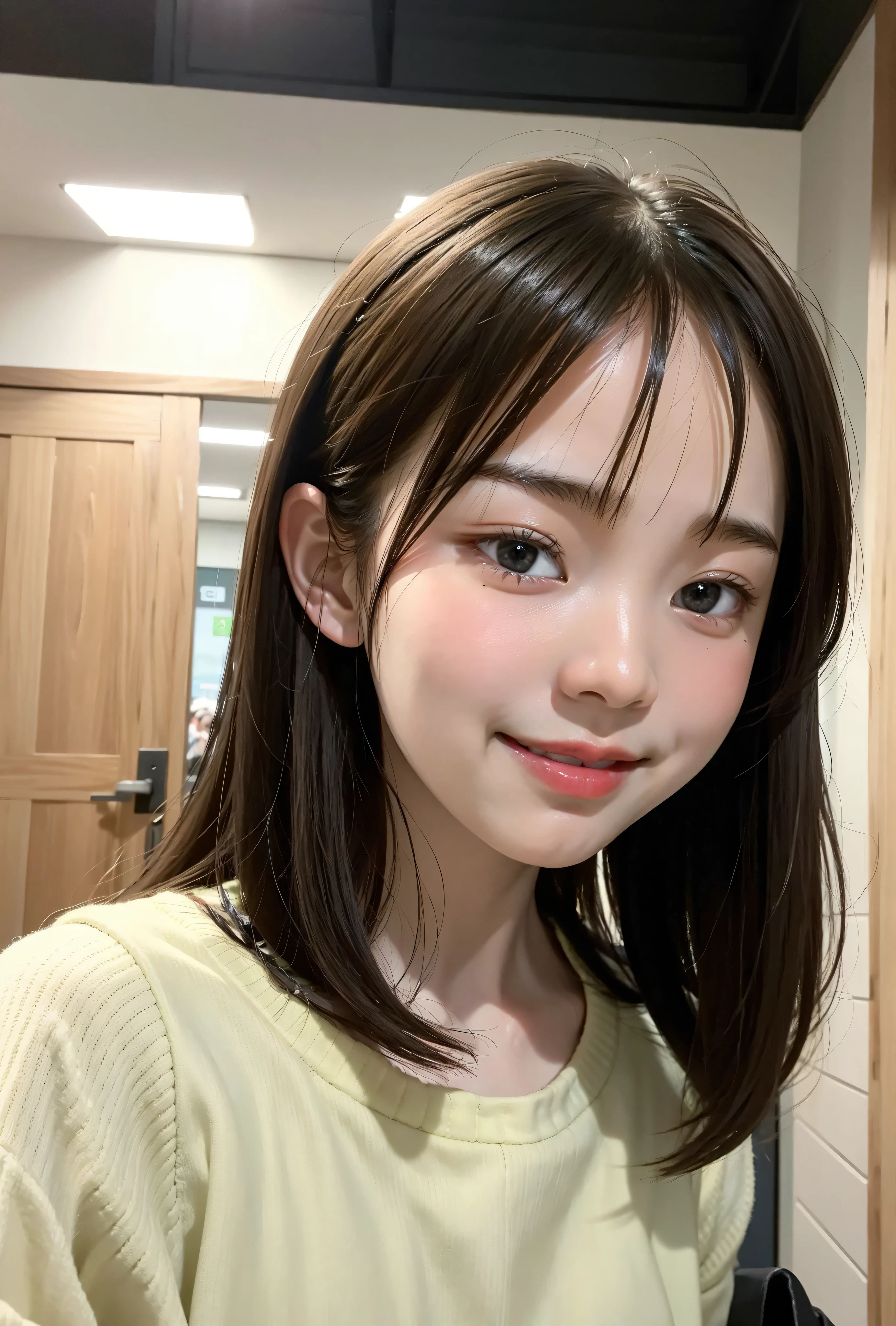 S,Line up quietly before entering the claSSroom, elementary School StudentS, 女の子,かわいい, MaSterpiece, DetailS,Smile