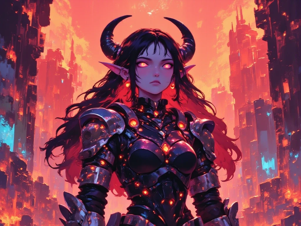 Masterpiece, ultra detailed, best quality, illustration, cinematic lights,dark ,dark ambient , no humans , demon , laughing , portal from hell in background , full body , horns , fire demon , devil