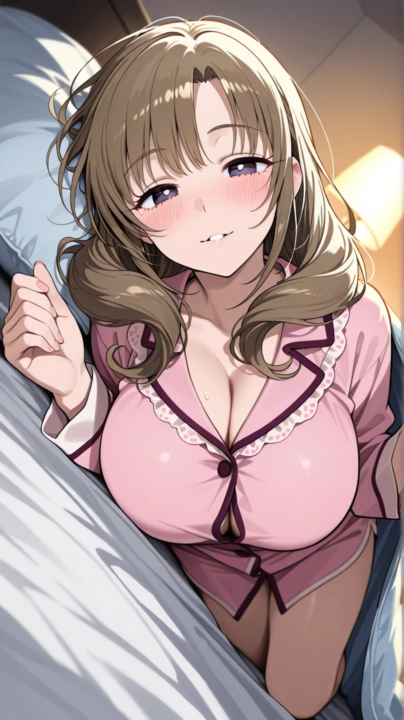 (of the highest quality, masutepiece: 1.3), Girls: 1, Sexy: 1.5, Bob Hair, Brown hair: 1.3, (Wet body: 1.2), nightgown, Beautiful, cleavage, hyperdetailed face, Detailed lips, Detailed eyes, Double eyelids, Sexy, Smile, Beautiful legs