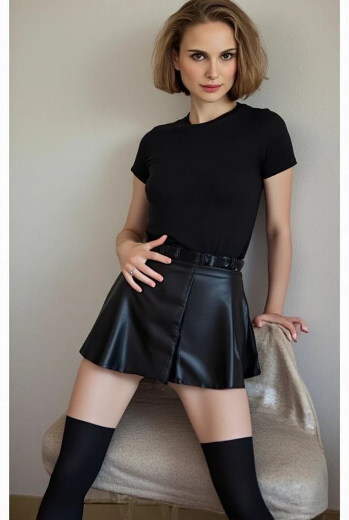 Japanese actress, Emily Suzuwara, masterpiece, light makeup, red lips, red hair, messy long hair, pure background, beautiful, elegant. Ultra-fine details, masterpieces, realistic textures, realistic cinematic lighting, perfect work, 8k, HD, delicate facial features, black shirt, black hip skirt and delicate curves