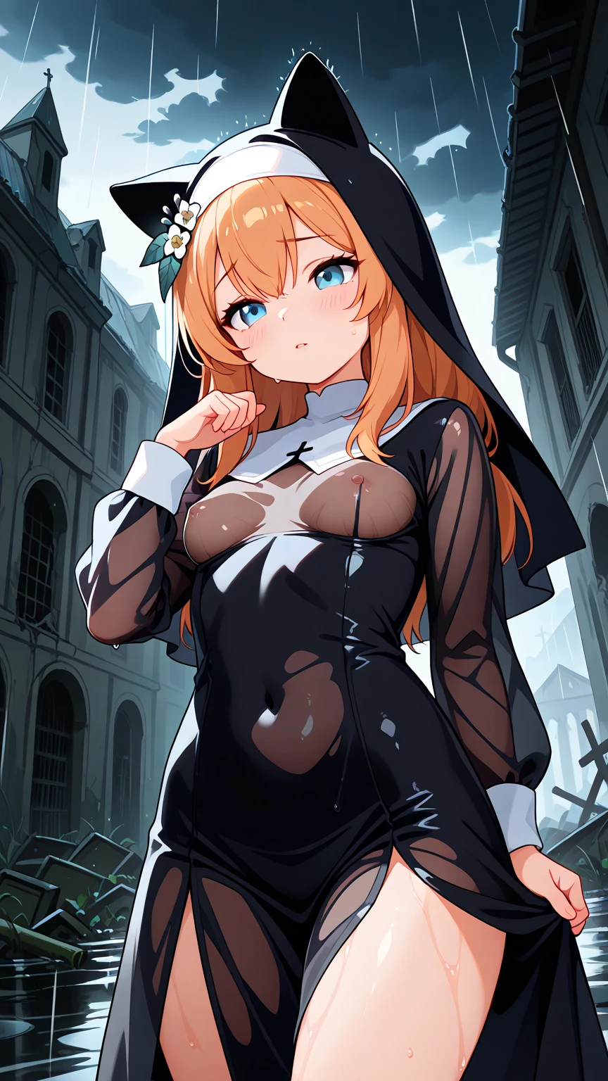 NSFW, girl, nun veil, tentacle pit, egg laying, crying with eyes open, open clothes,