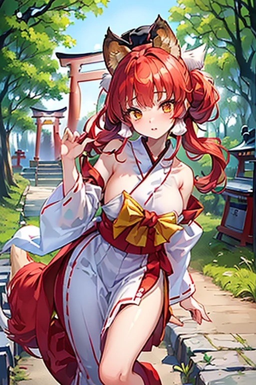 Asuna, masterpiece, Best quality, detailed, (1 girl), One, detailed golden eyes, long hair, standing, close to the viewer, (detailed kimono), A slight smile, Medium breasts,  (hands behind your back), Water, sunset, (hair ornament), (Sakura blossoms),  snow mountain lake in the background