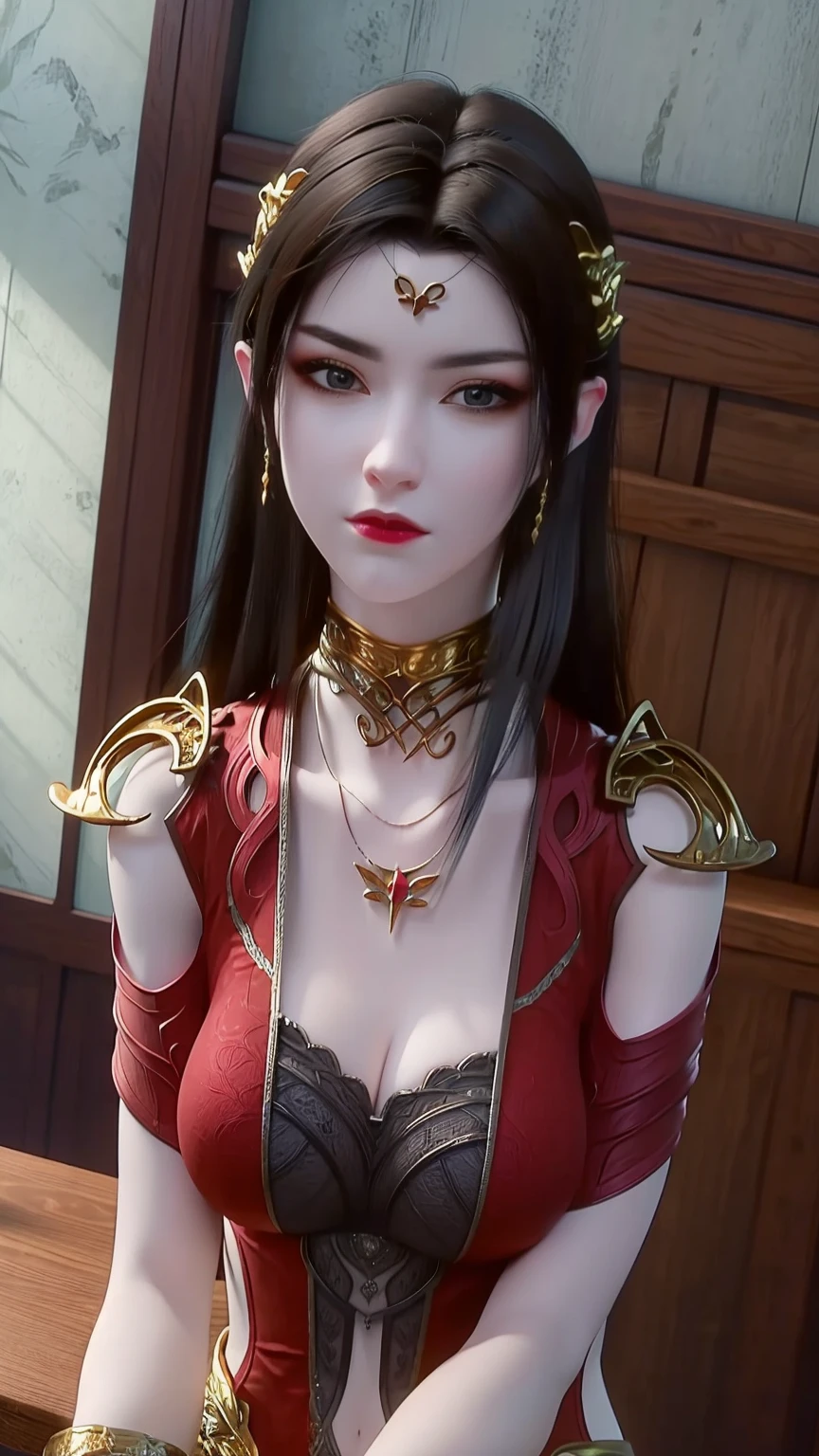 (lifelike, high - resolution:1.3), 1 girl with a perfect body, Super fine face and eyes,slong hair, big boob,Expose cleavage5, lightning, hyper-realistic graphics, most realistic graphics, 1 girl, alone, solo, Extremely sharp, surreal image, naked, undressed, NSFW, full body.