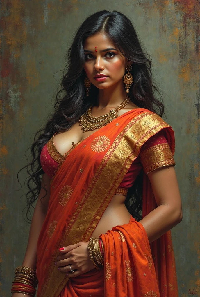 indian woman,saree, cleavage,realistic,seducing