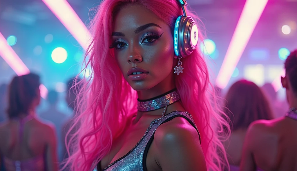 anime style, a closeup of a cartoon of a woman with ears and rabbit tail, with rabbit tail, with rabbit ears, girl design, mara, portrait, giesha, anime image, long hair, pink hair, hair covering ears, happy, polished and powerful look, exotic, tall