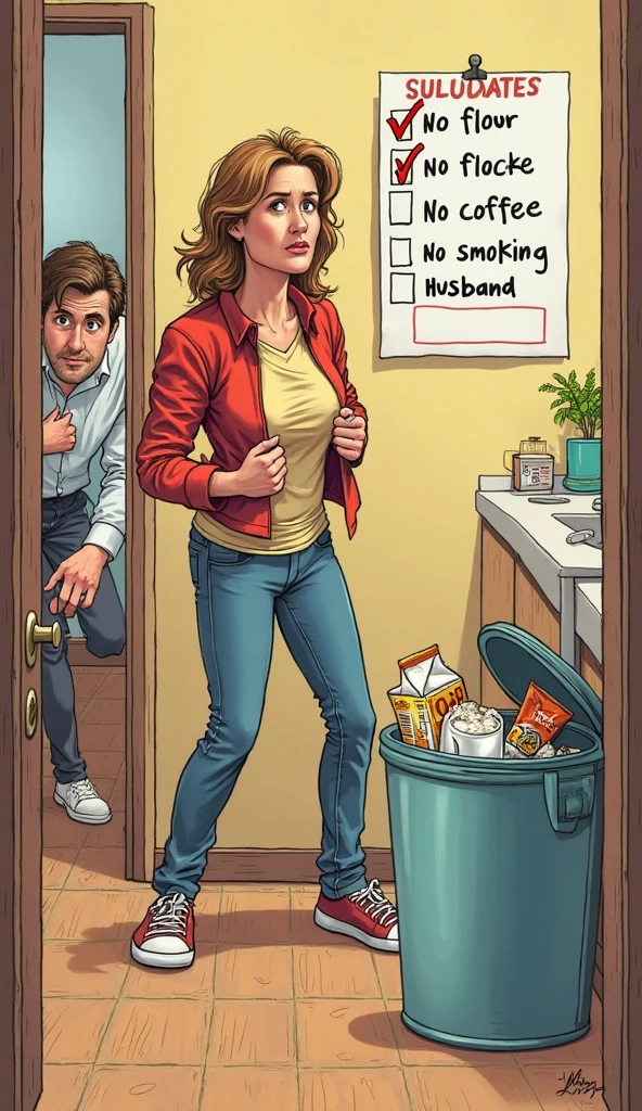 The man in his 55s with black very short hair and smooth face with moustache. The woman in her 55s with brown wavy long hair. In the retro office. Night, dark, dim. The man is wearing unbuttoned light blue shirt. The woman is wearing floral red dress. Doggy sex. The man is pulling the woman's hair. The woman is moaning. Orgasm. Passion. Erotic. Ultra realistic.