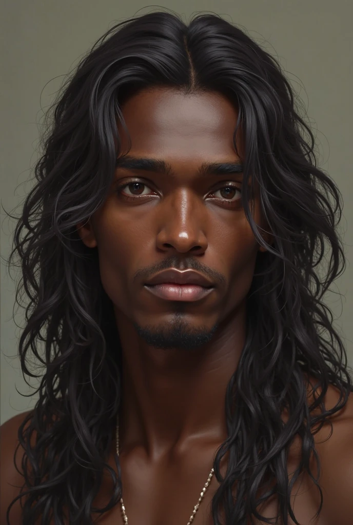 Black man with large brown eyes, tall and relatively defined body, oval chin, straight forehead, straight and moderately long brown hair of thick strands, small and rounded ears, short arched lips and brief pointed nose. natural light, exquisite details, high resolution, highly detailed eyes and face. Tired and haggard face. Torn prisoner's clothes. Anime style.