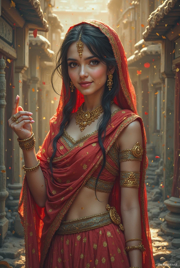 Looks like Anushka Shetty, goddess of love and lust, with brown hair and brown eyes, is glossy-skinned, looks gorgeous and attractive, is smiling sensual and cruel, wears crimson greek toga, puts on jeweled golden ornaments, circlet, necklace, bangles, bracelets, ancient cyprus island, ancient greek garden, pigeons, roses, Greek mythology, sensual atmosphere, photorealistic, super high quality, super detail, ultra-accurate and precise description of hands, masterpiece, 8K, HDR